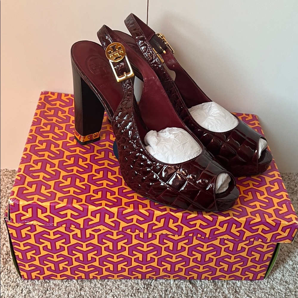 Elegant Burgundy Peep-Toe Heels